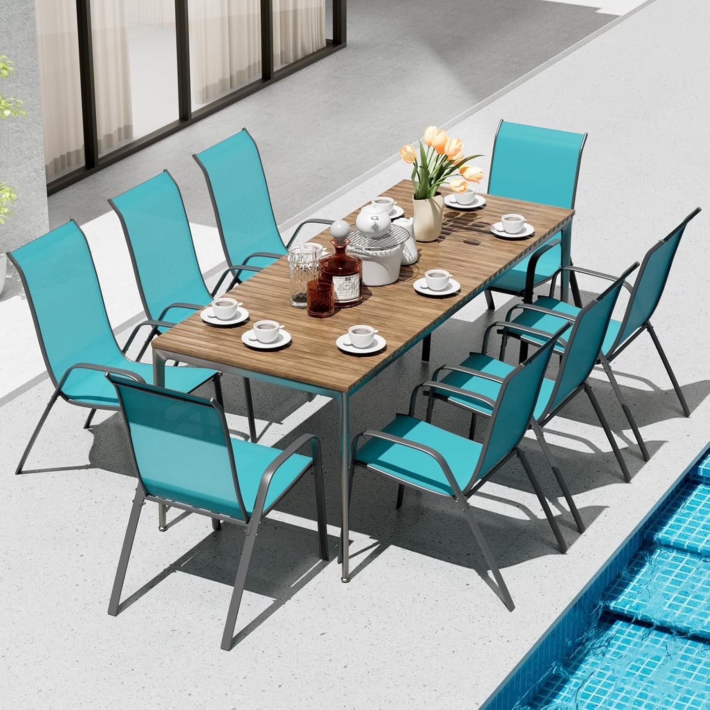 LAZY BUDDY Patio Chairs Set of 4, Stackable Outdoor Dining Chairs, Heavy Duty Breathable Chairs for Backyard, Garden, Lawn 330lbs