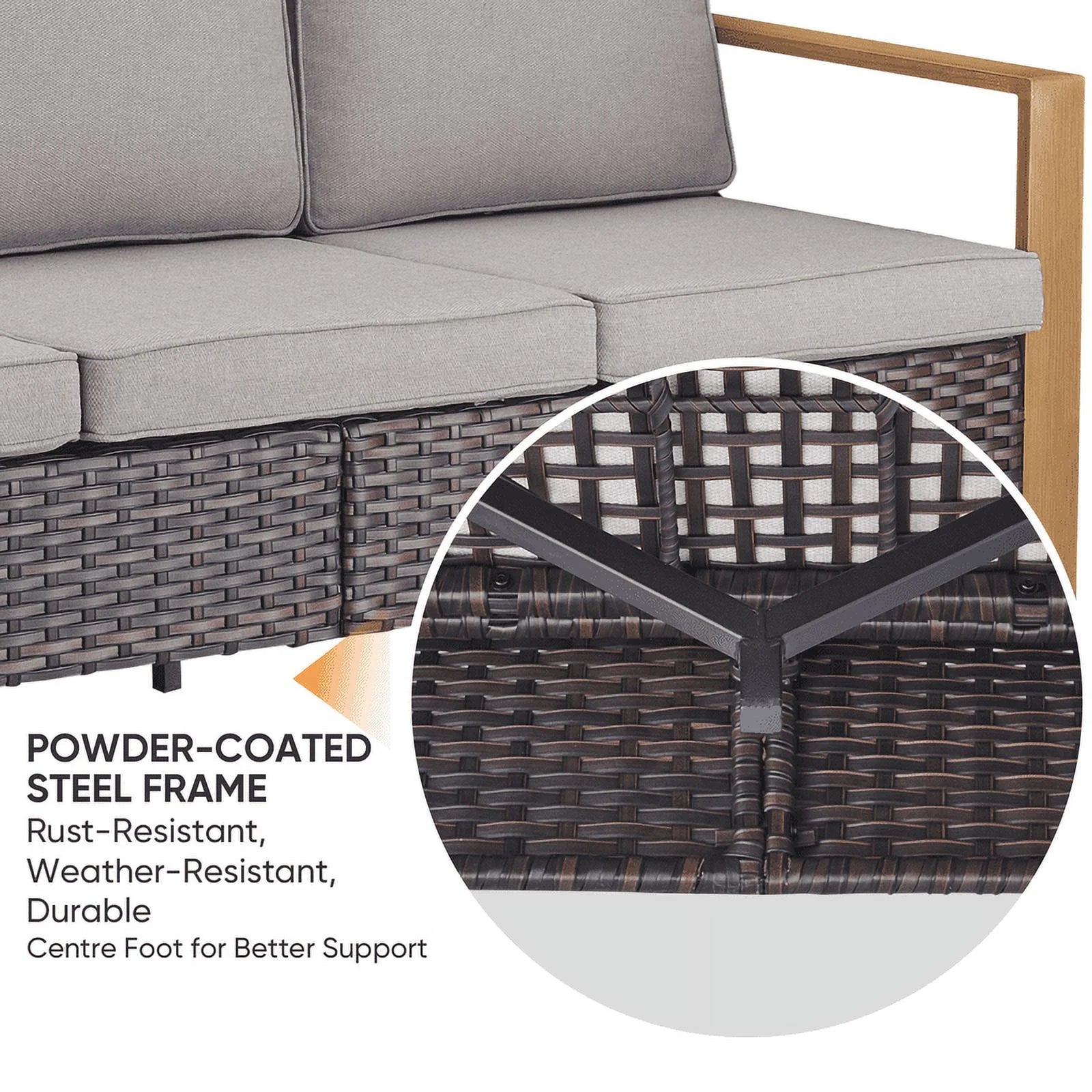 PARKWELL Outdoor 3-Seat Patio Sofa Furniture,Weather Resistant Wicker Couch with Deep Seat Anti-Slip Cushion,Gray