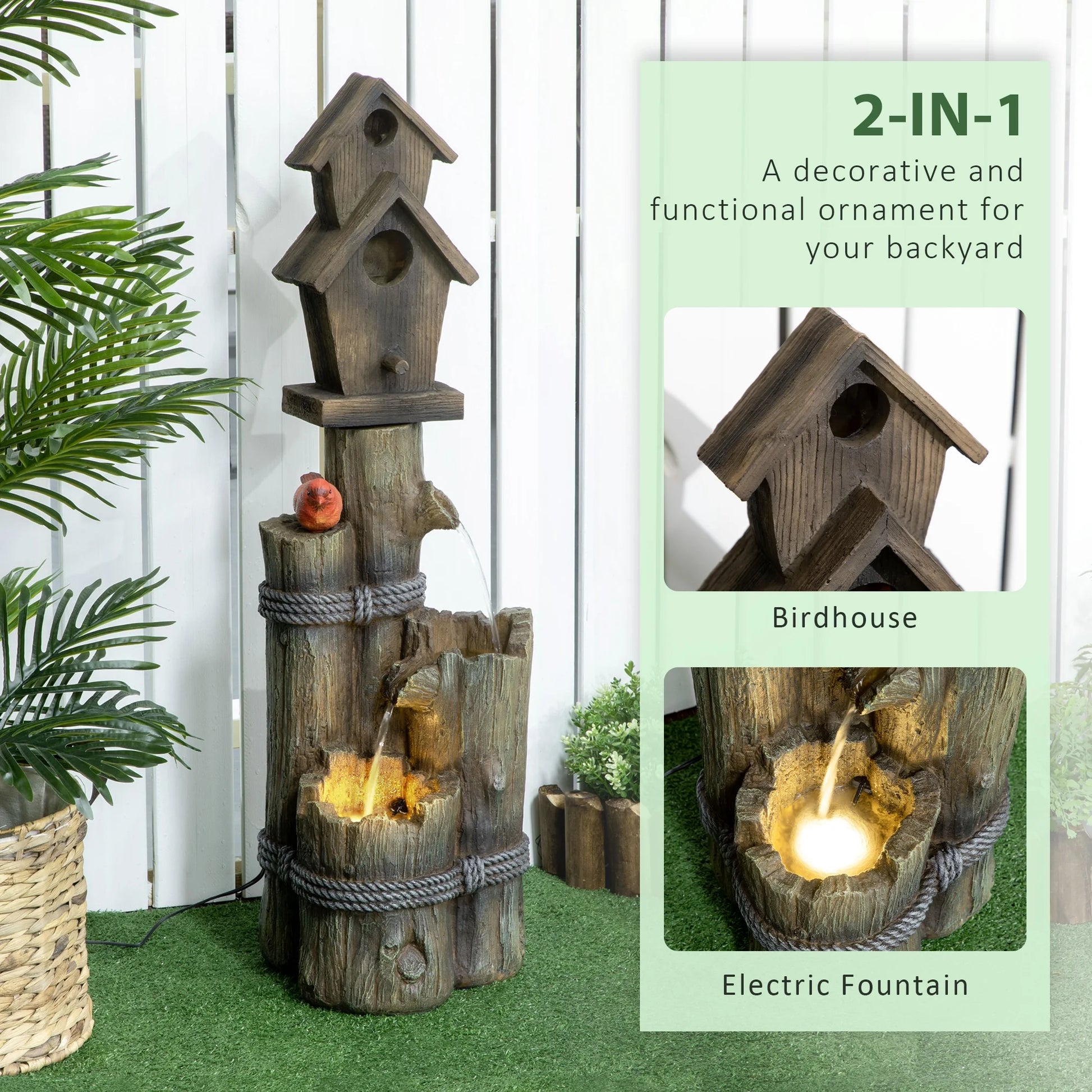 JXXRZ Wooden Wishing Well Fountain w/Adjustable Pump, Rustic Waterfall Bucket for Garden Patio Lawn, Carbonized Fir Wood
