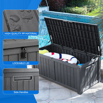 Dextrus Outdoor Storage Deck Box 120 Gallon - Large Resin Patio Storage for Outdoor Pillows, Garden Tools and Pool Supplies - Waterproof and Lockable (Dark Grey)
