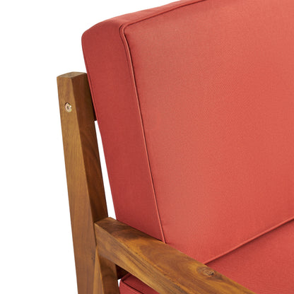 Parma 4 Piece Outdoor Wood Patio Furniture Chat Set with Water Resistant Cushions, Red
