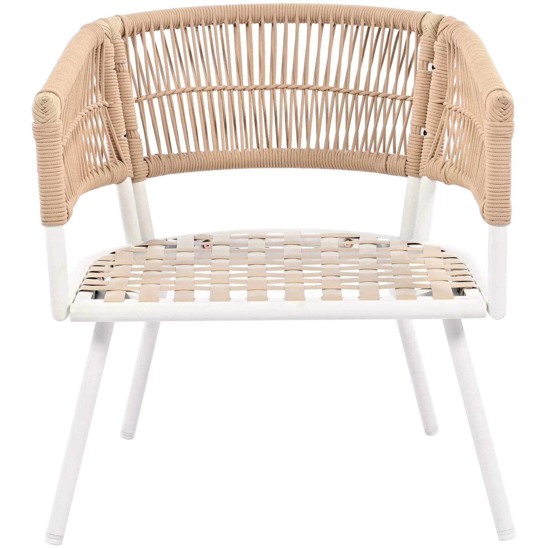 Outdoor Furniture With Thick Cushions & Wood Frame - Beige Rope Patio Fade- Exotic