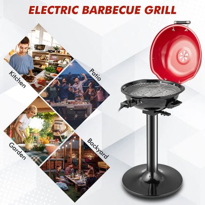 1600W Portable Electric Grill Outdoor BBQ Grill for 15-Serving, Electric Barbecue Grill for Indoor & Outdoor Use, Portable Stand BBQ Grill for Patio Balcony Kitchen Garden