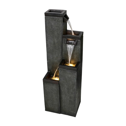 4-Tier Modern Floor-Standing Water Fountain,39.3? Indoor Outdoor Water Fountain with Lights for Garden, Patio Backyard and Home Art Decor