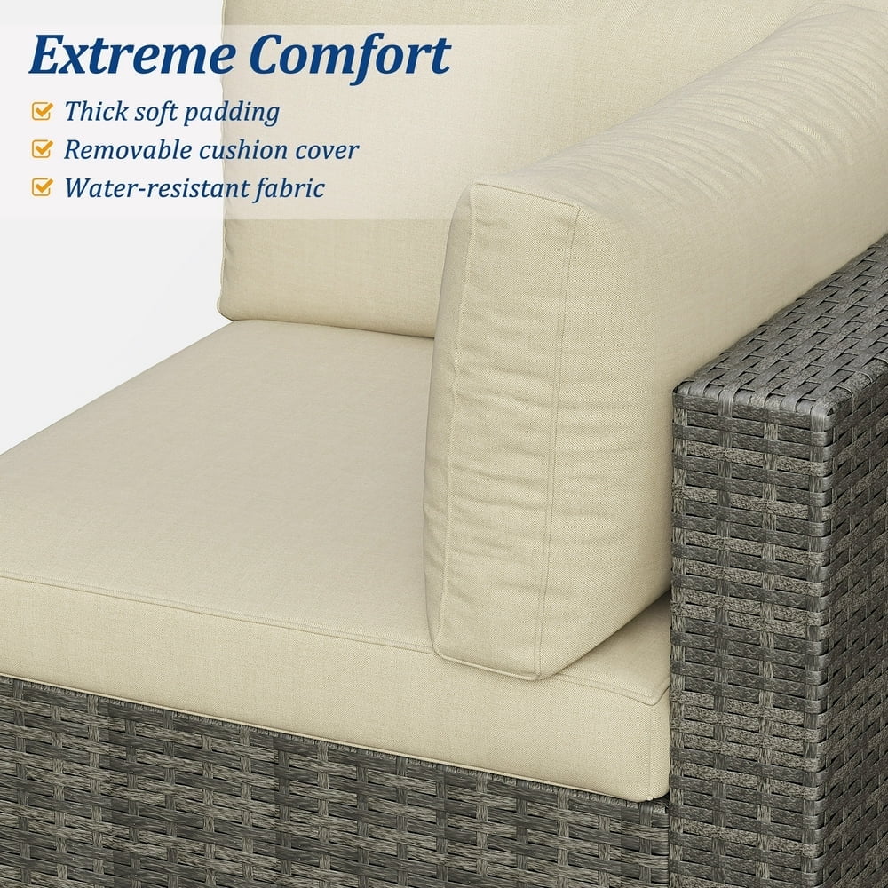 SUNVIVI 7 Pieces Patio Furniture Sets, All-Weather PE Grey Wicker Outdoor Rattan Sectional Sofa, Patio Sofa Couch with Table and Beige Cushions