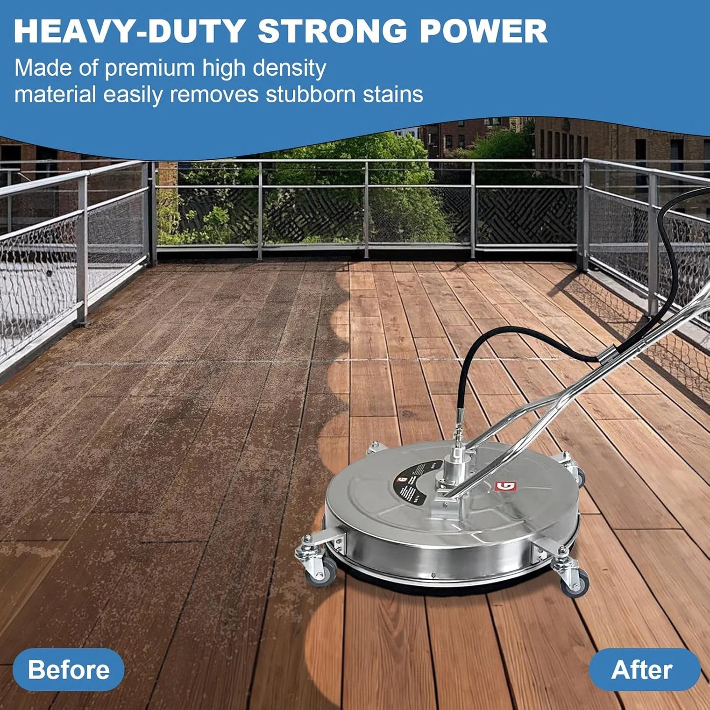 Garvee 24" Pressure Washer Surface Cleaner with Dual Handles - Stainless Steel, 4-Wheel Design for Driveways, Sidewalks, Curbs, Decks, & Patios - 4900 PSI, High-Efficiency Cleaning Accessory