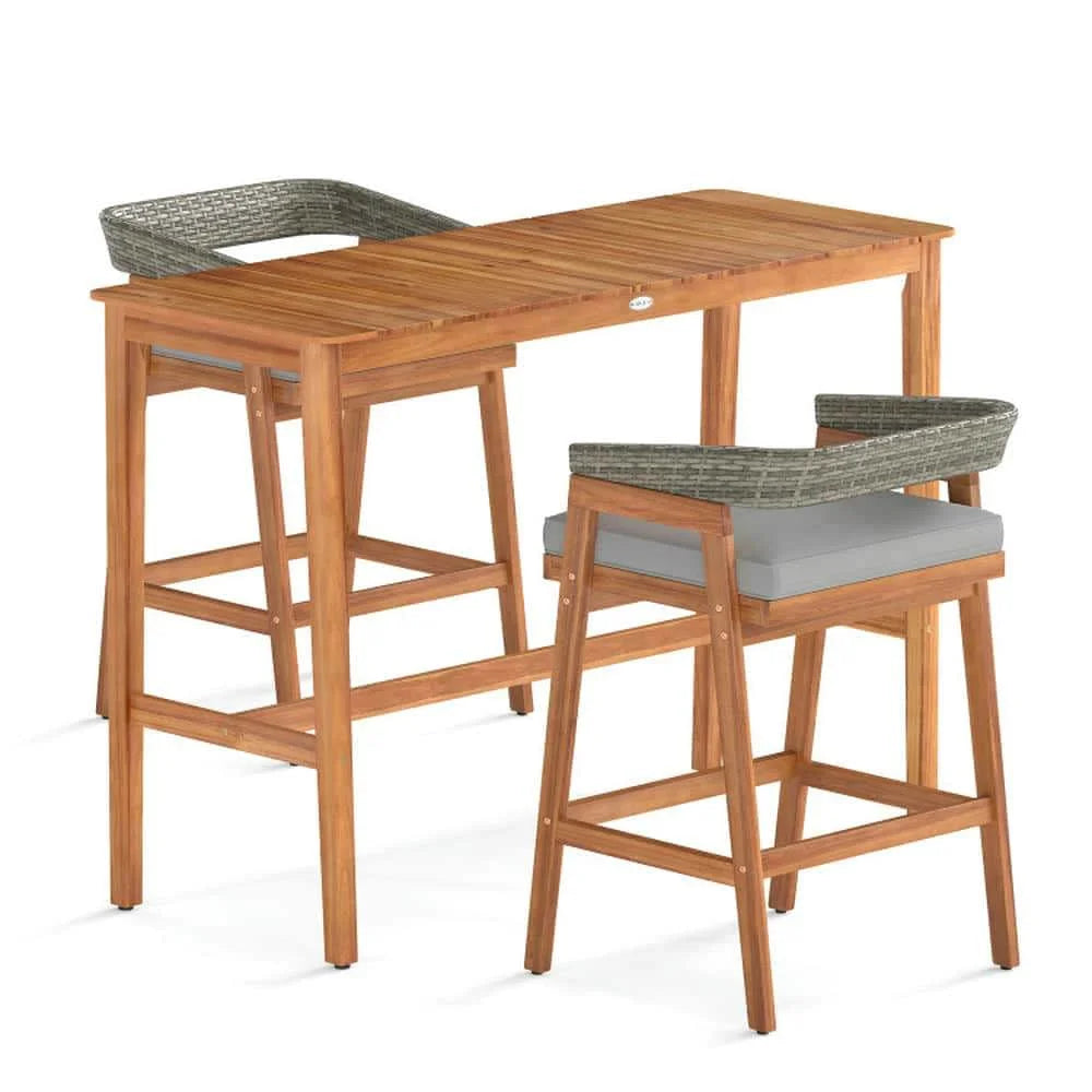 Yardi Yarda Acacia Wood Counter Height Table, Patio Bar Furniture with Slatted Tabletop and Footrest Crossbar for Outdoor as Yard, Brown