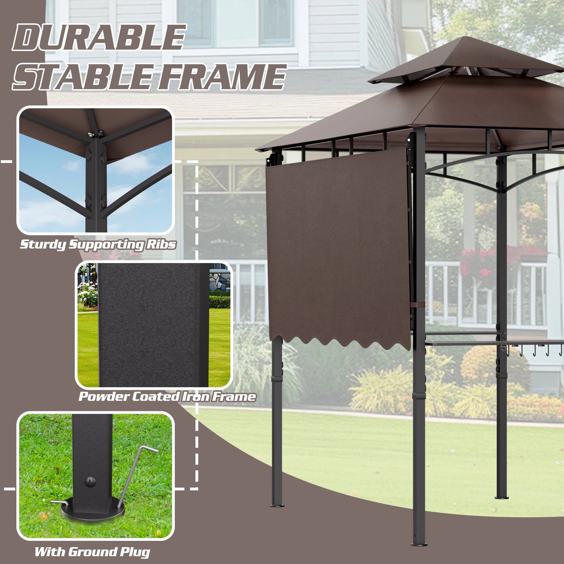 Magic Union 8'X8' Grill Gazebo Canopy - Heavy Duty Steel Frame, Double Tiered Grill Canopy for Outdoor Grill W/Shelves, Ceiling Hooks and Ground Stakes, Patio Canopy Tent BBQ Gazebo for Backyard