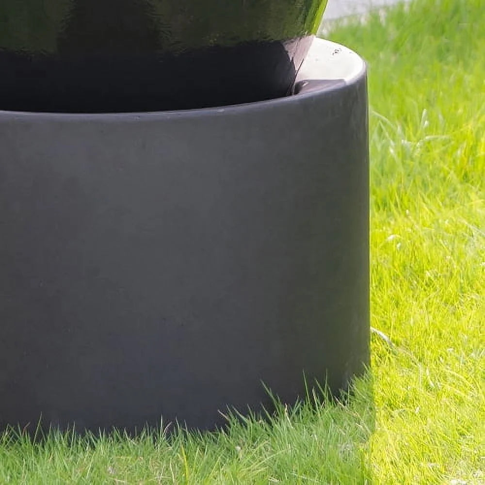 Heavy Outdoor Cement Fountain Black, Cute Unique Urn Design Water feature For Home Garden, Lawn, Deck & Patio 19.5x19.5x32.5"