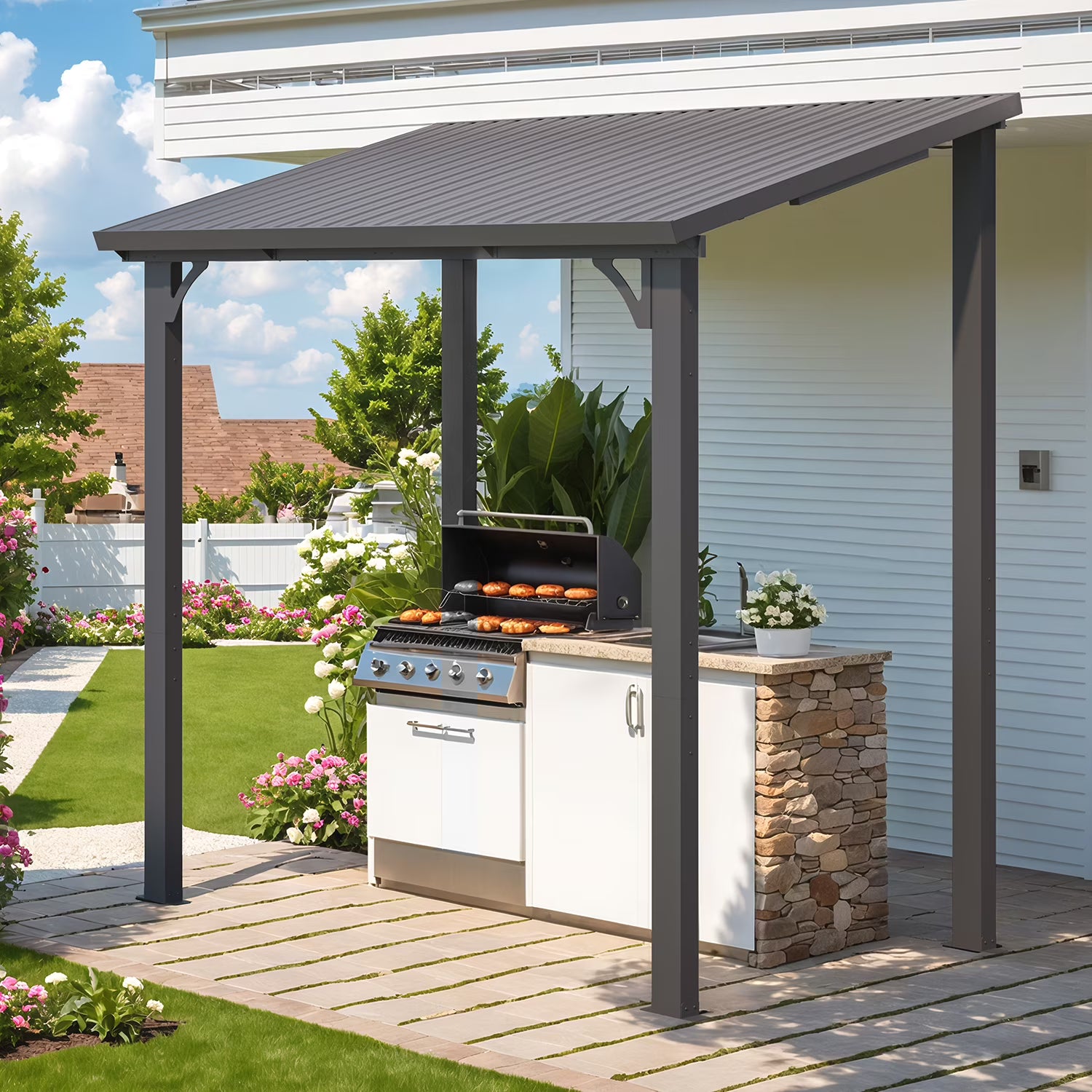 AECOJOY 10' x 12' Hardtop Gazebo, Heavy Duty Outdoor Gazebo with Galvanized Steel Sloping Roof, All Weatherproof Metal Gazebo Featuring Vertical Stripes for Patio, Backyard, and Lawns