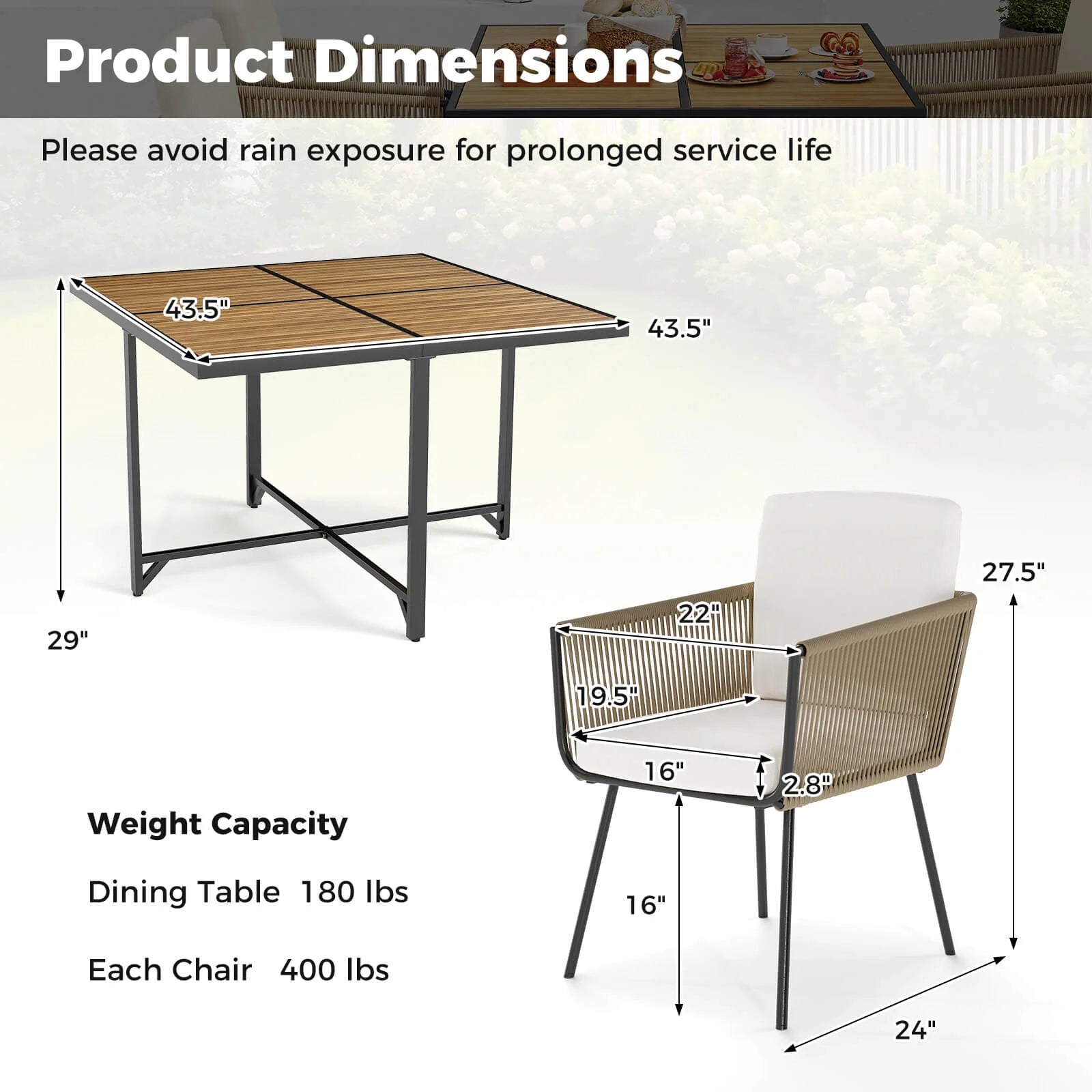 Costway 5 Pieces Patio Dining Set Outdoor Rectangular Table and Chairs Furniture Set