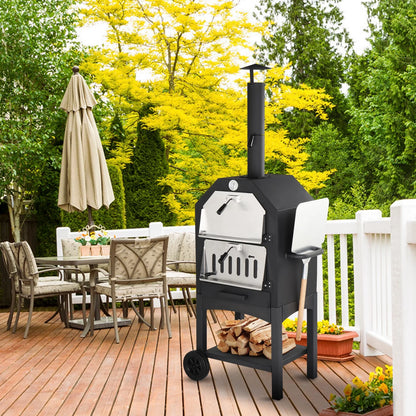 Ktaxon Outdoor Pizza Oven 14 Inch Wood Fired Pizza Oven Patio Pizza Maker w/Pizza Stone, Pizza Peel, Grill Rack