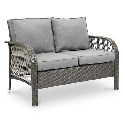 Superjoe Outdoor Furniture Sets 4 Pcs Patio Wicker Conversation Set Rattan Sofa with Coffee Table and Cushions, Gary
