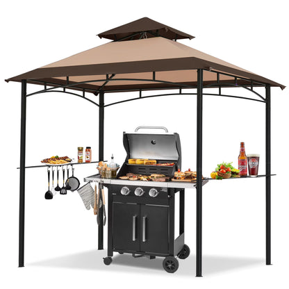 MASTERCANOPY 8' x 5' Grill Gazebo Outdoor BBQ Gazebo Canopy with LED Lights for Patio, Brown