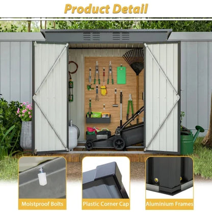 Enyopro 6x4 ft Outdoor Metal Storage Shed, Galvanized Steel Tool Shed with Reinforced Floor & Lockable Door for Backyard, Lawn, Patio, Black