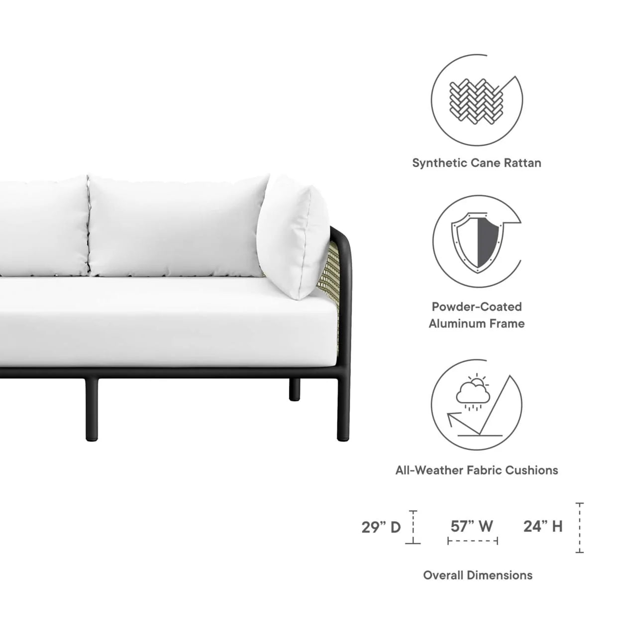 Hanalei Outdoor Patio 3-Piece Sectional-EEI-5631-IVO-WHI