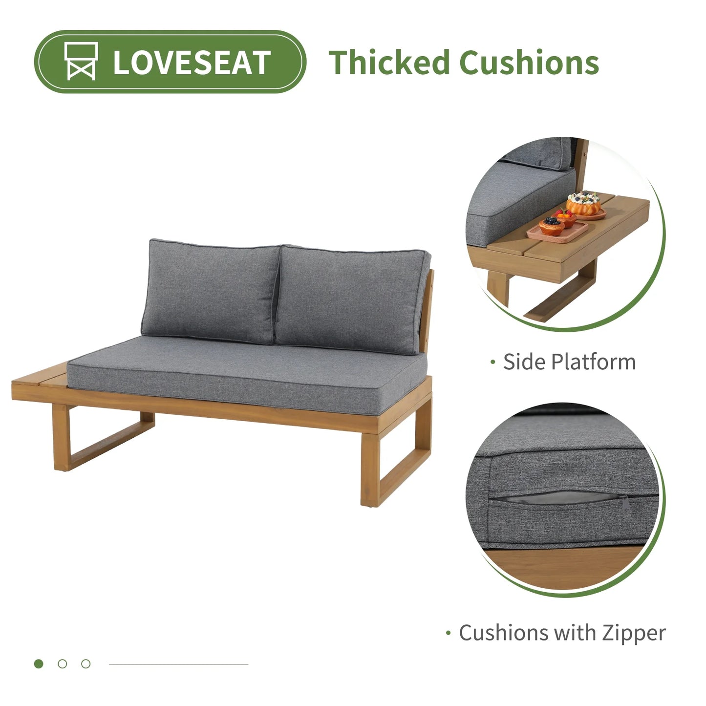 OC Orange-Casual Outdoor 4-Piece Acacia Wood Furniture Set, All-Weather Patio Sectional Sofa Set, Rope Lounge Couch with Wood Table, Cream White Cushion