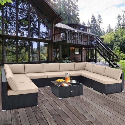 Costway 10 PCS Patio Rattan Furniture Set Outdoor Wicker Sofa Table Cushioned Seat Beige