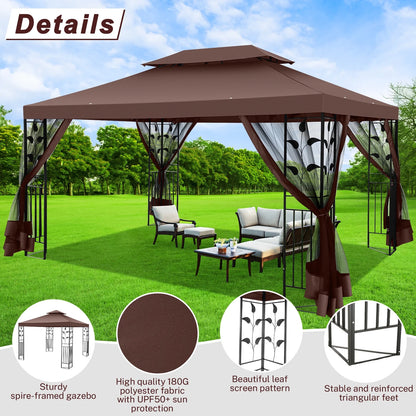 SANOPY 10'x13.3' Metal Patio Gazebo, Outdoor Gazebo Canopy Tent for Backyard with Mesh Curtains, Gazebos Shelter with Display Shelves, Steel Frame, Patio Covers for Tailgate