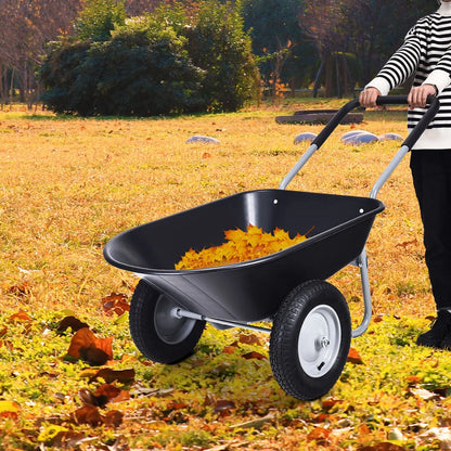 JWRWEF 2-Tire Wheelbarrow Garden Cart, Heavy-Duty Steel Frame & PP Tub, 330 lbs Capacity, Dual Pneumatic Tires Utility Dolly for Lawn, Farm, Patio, and Warehouse - Black