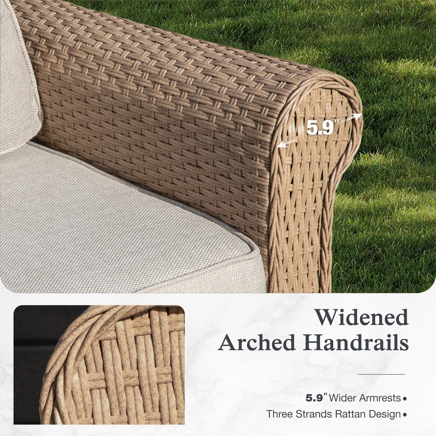 Sophia & William 6 Pieces Wicker Patio Furniture Set 7-Seat Outdoor Cushioned Conversation Set with Coffe Table, Beige