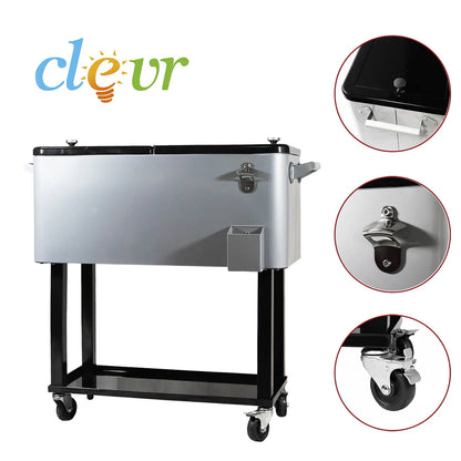 Clevr 80 Quart Quart Rolling Cooler Ice Chest Patio Outdoor Picnic Portable
