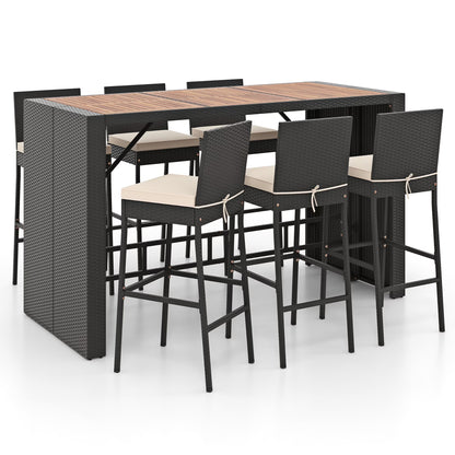 Gymax 7 Pieces Patio Bar Set w/Acacia Wood Tabletop & Removable Cushions Outdoor
