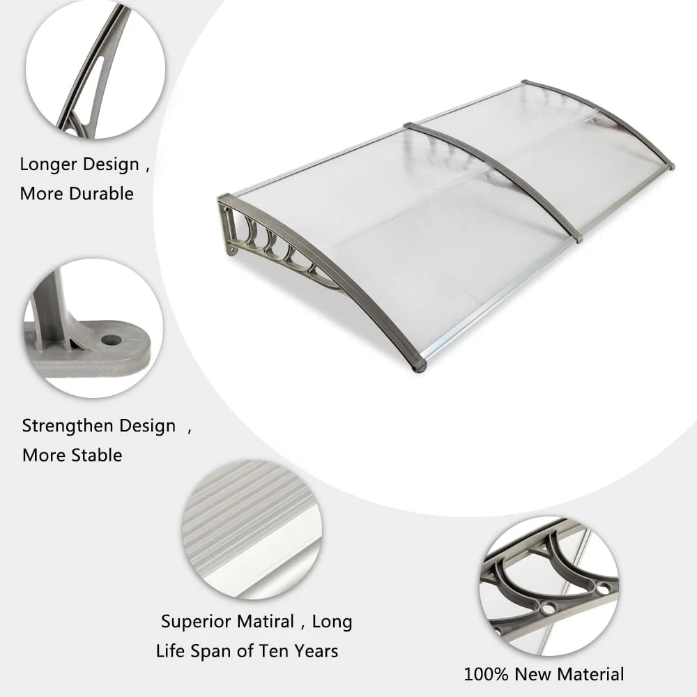 Ktaxon 35.4"X77" Door Awning Polycarbonate Patio Cover Silver & Gray Bracket