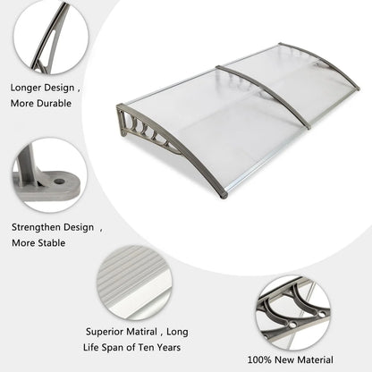 Ktaxon 35.4"X77" Door Awning Polycarbonate Patio Cover Silver & Gray Bracket
