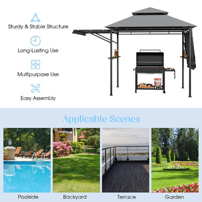 GVN 13.5 x 4 Feet Patio BBQ Grill Canopy Canopy with Dual Side Awnings-Gray, Outdoor Patio Canopy with Hardtop Roof for Garden, Backyard and Deck