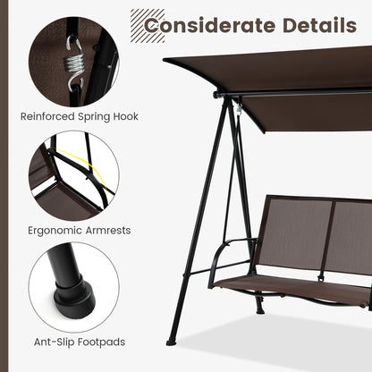 Gymax 2-Person Patio Swing Seat Swing Bench Canopy Swing Loveseat Outdoor Dark Brown