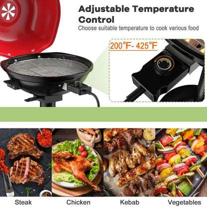 Aimee Lii 1600W Portable Electric BBQ Grill with Removable Non-Stick Rack, BBQ Grill for Outdoor Cooking Kitchen, Garden and Patio Backyard Barbecue-Black & Red