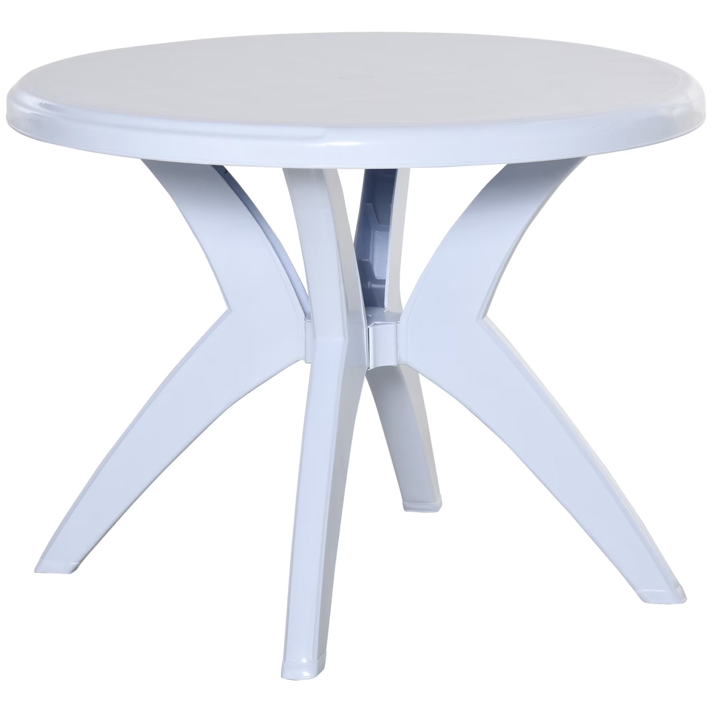 SKTPI Outdoor Plastic Dining Table w/Umbrella Hole, Outdoor End Table, Patio Coffee Bistro Table for Indoor, Garden, Porch, Balcony, White