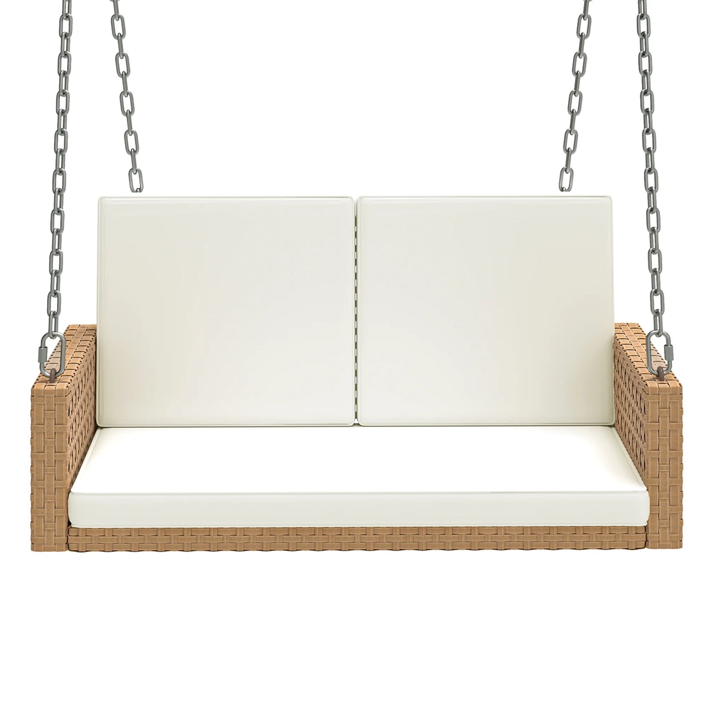 Uforic 2-Person Patio Rattan Hanging Porch Swing Bench Chair Cushion - Beige