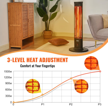 VEVOR Infrared Heater, 1500W Remote Control Electric Space Heater, Patio Heater w/3 Speeds & Timer & Tip-Over Protection, Outdoor/Outdoor for Bedroom,Studio,Porch,Dining Room,Studio, Stand,40in L