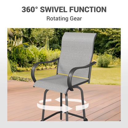 ECOPATIO Outdoor Swivel Bar Stool Collection Kids High Back Weather-Resistant - Set of 2, Light Gray