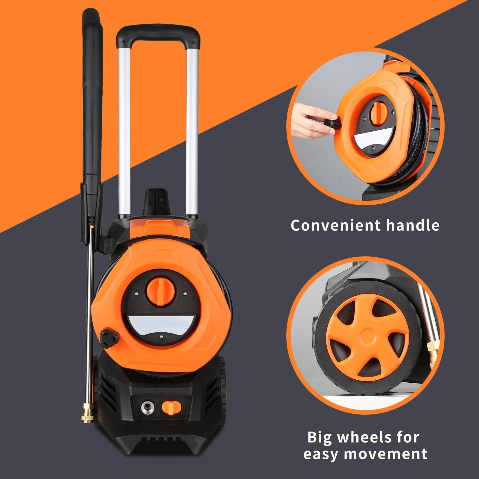Vebreda 3300 PSI Electric Pressure Washer for Cars Homes Driveways Patios Orange