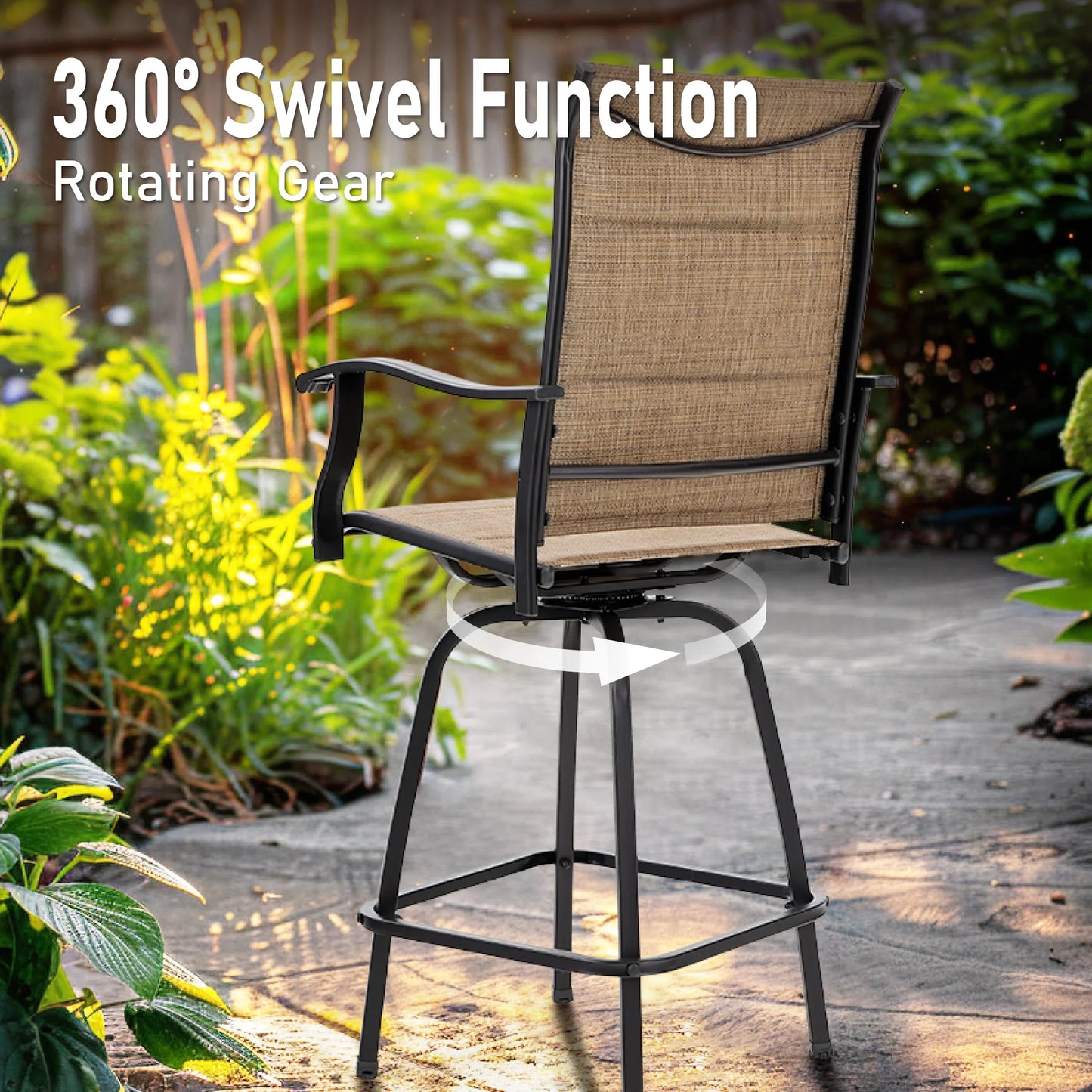 Summit Living 3-Piece Outdoor Patio Bar Stool Bistro Set, 1 Metal Bar Table and 2 Padded Bar Stool, Black & Brown