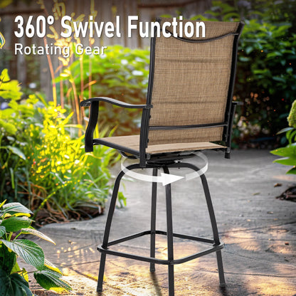 Summit Living 3-Piece Outdoor Patio Bar Stool Bistro Set, 1 Metal Bar Table and 2 Padded Bar Stool, Black & Brown