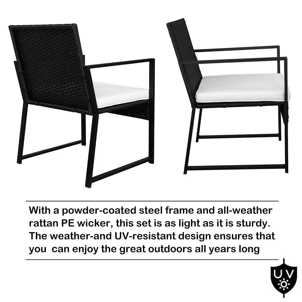 Seizeen Outdoor Furniture Set, 3 PCS Rattan Conversation Set for 2, Cushioned Patio Sofa Set W/2 Arm Chairs & 1 Table for Garden Pool Porch Deck