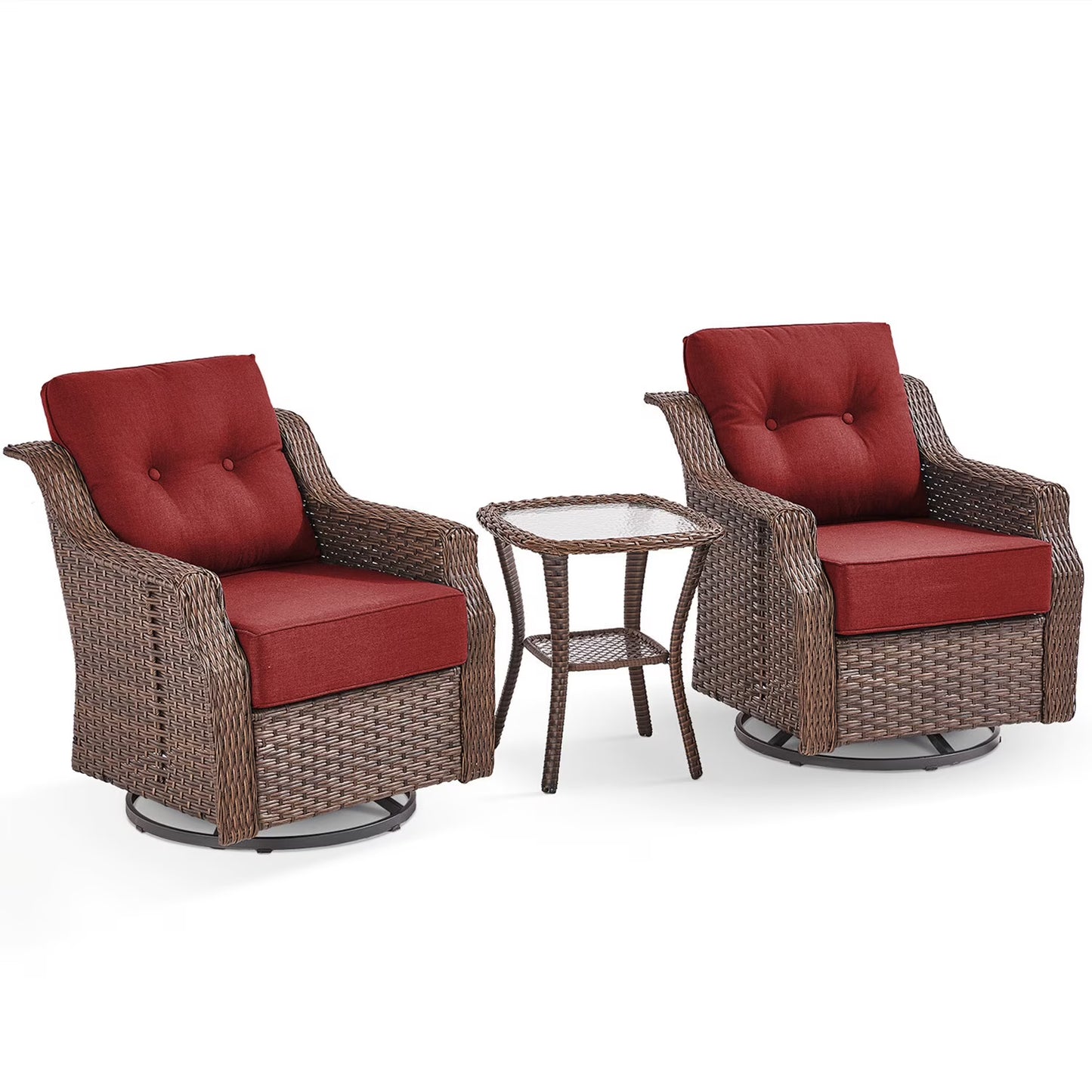 Bellefurn Outdoor Patio Furniture Set,Swivel Rocker Patio Chairs with 6" Thick Cushion and Side Table,Rattan Outdoor Conversation Set for Porch,Deck,Yard