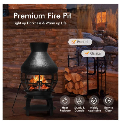 Wood Burning Chimenea Fireplace - Outdoor Patio Fire Pit, Black, 20"x20"x43.5", Iron Construction, Portable Fireplace for Garden, Backyard, Courtyard