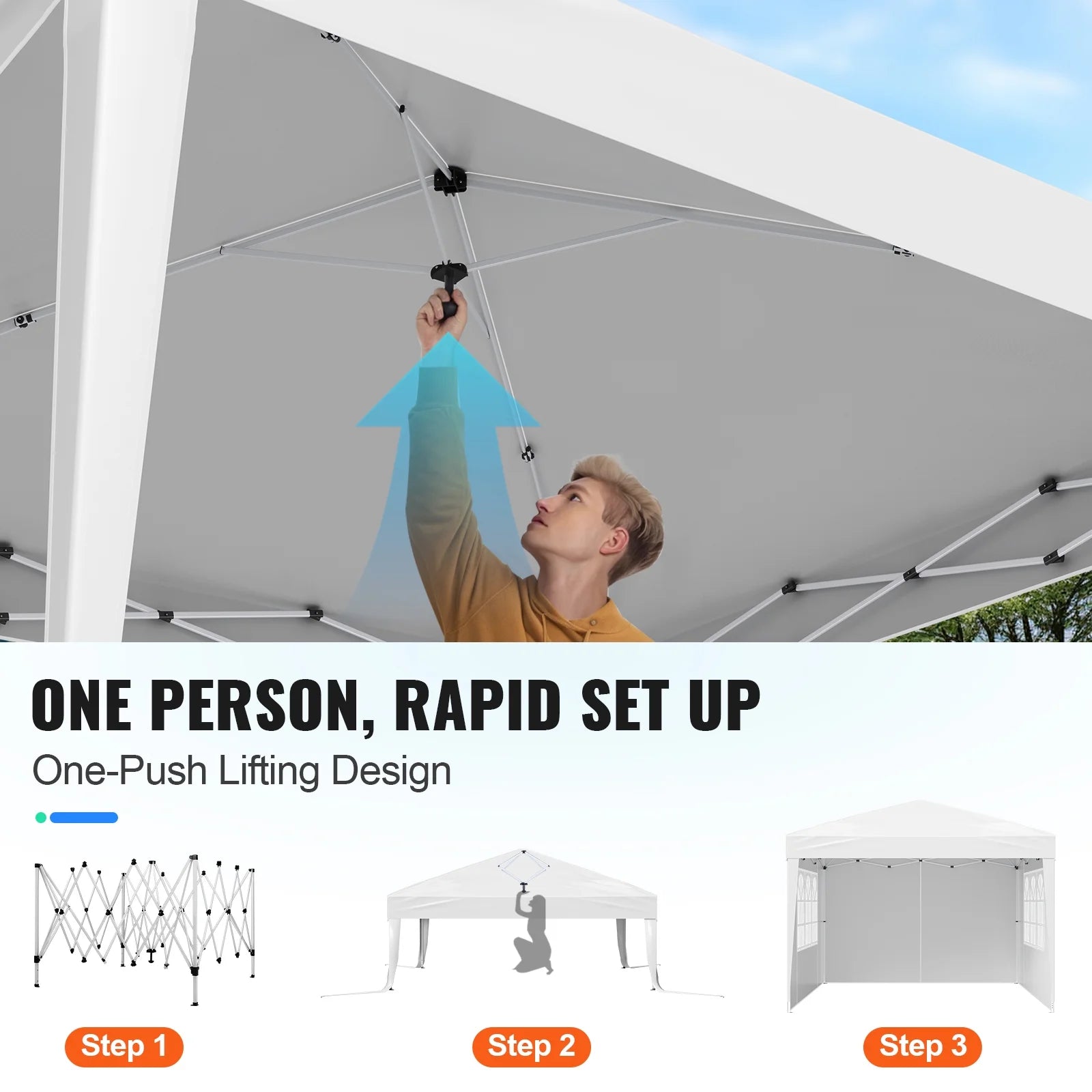 KFFKFF 10 x 10 FT Pop-Up Canopy Tent with Adjustable Height, 3 Sidewalls, and 2 Ventilated Windows, Portable Outdoor Shelter for Events, Patio, Backyard, Parties, and Parking