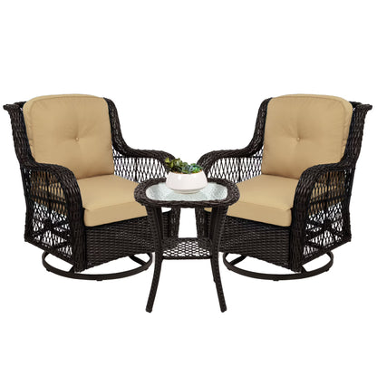 Best Choice Products 3-Piece Patio Wicker Bistro Furniture Set w/2 Cushioned Swivel Rocking Chairs, Side Table - Rust