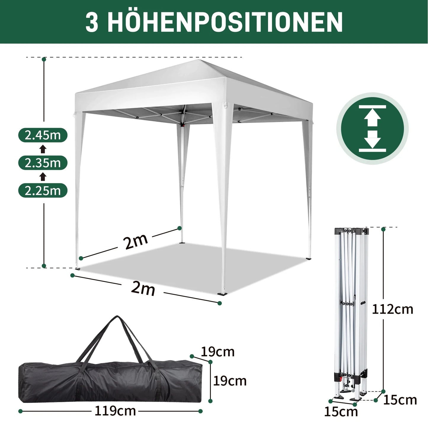 6.5x6.5ft Pop Up Canopy Tent - Instant White Gazebo w/4 Sidewalls, UPF 50+ & Carry Bag, 42 sq ft Shade for Camping/Patio (200x200cm)