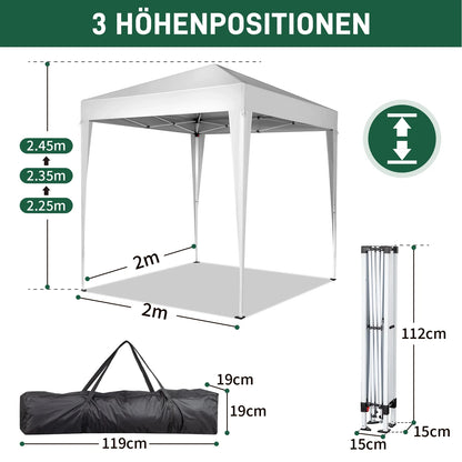 6.5x6.5ft Pop Up Canopy Tent - Instant White Gazebo w/4 Sidewalls, UPF 50+ & Carry Bag, 42 sq ft Shade for Camping/Patio (200x200cm)