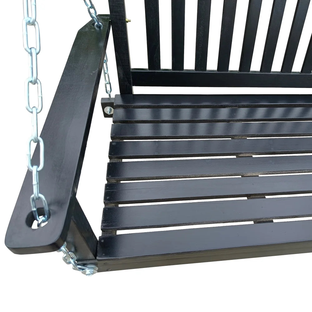 Front Porch Swing with Armrests,Wood Swing Bench with Hanging Chains for Outdoor Patio Garden Yard,800 LBS Weight Capacity,Easy to Assemble,Black