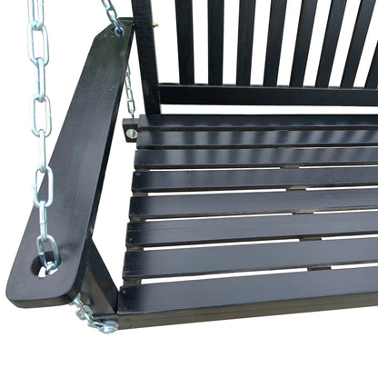 Front Porch Swing with Armrests,Wood Swing Bench with Hanging Chains for Outdoor Patio Garden Yard,800 LBS Weight Capacity,Easy to Assemble,Black