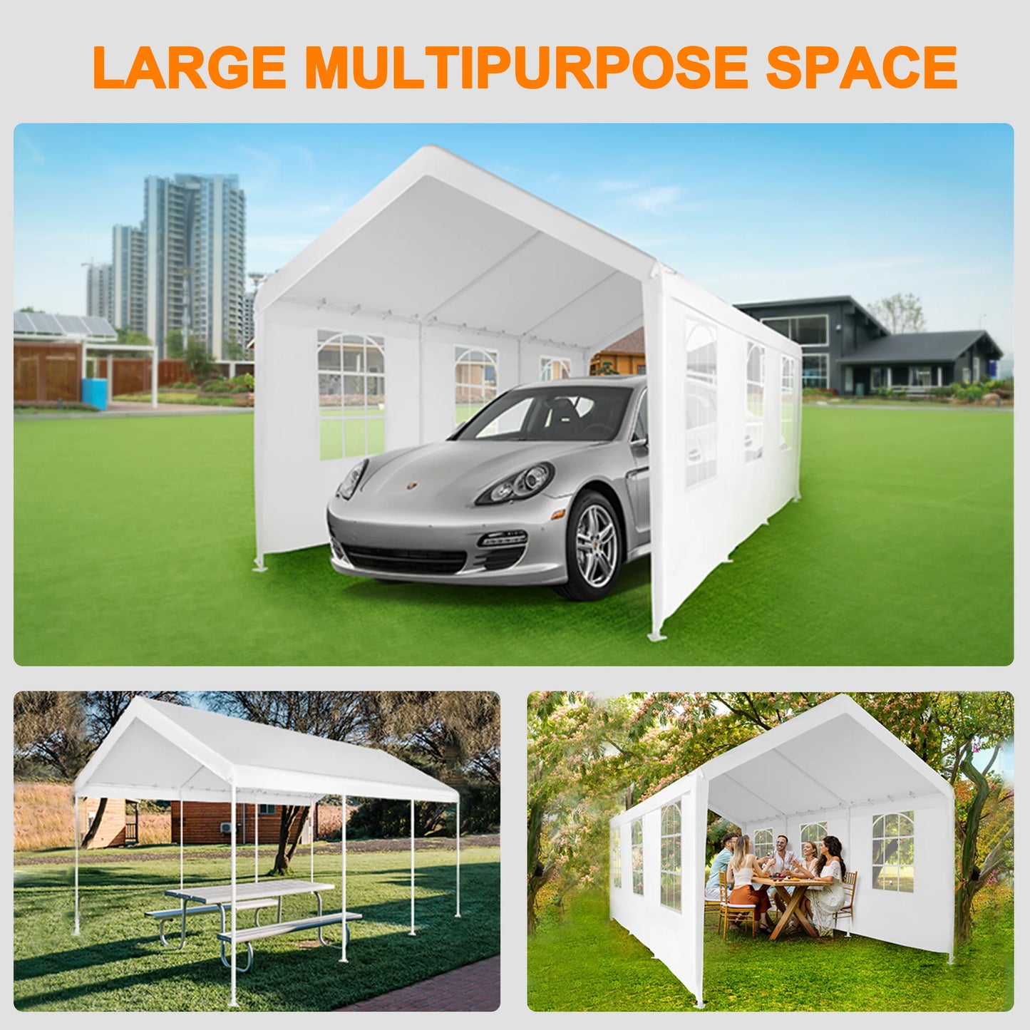 Abba Patio 10X20 ft Outdoor Canopy Carport Portable Car Tent Garage Shelter, White