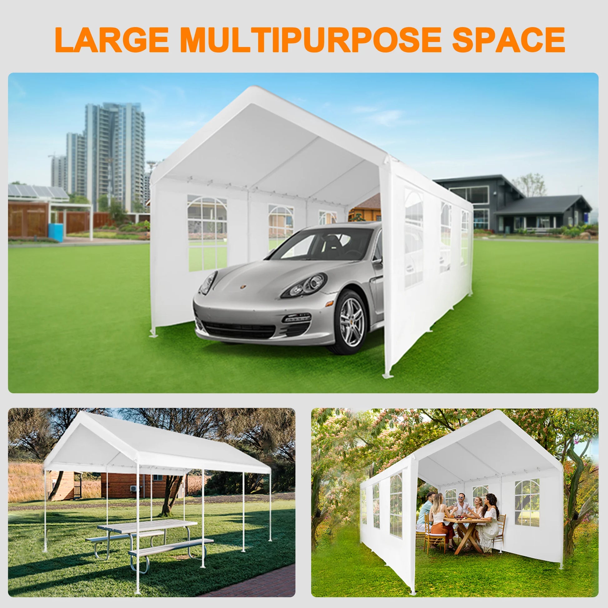 Abba Patio 10X20 ft Outdoor Canopy Carport Portable Car Tent Garage Shelter, White